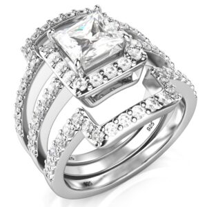 metal factory sz 11 sterling silver 3pcs 925 cz cubic zirconia engagement wedding band ring set