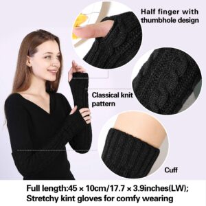 Womens Lady's Long Sleeve Fingerless Arm Warmers Gloves, One Size Black