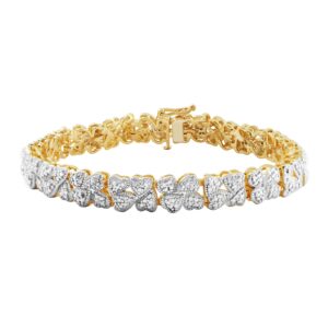 Amazon Essentials 18k Yellow Gold Plated Sterling Silver Genuine Diamond Hearts Bracelet (1/10 cttw, I-J Color, I2-I3 Clarity), 7.25", (previously Amazon Collection)