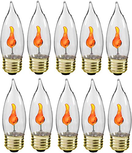 Creative Hobbies® 3 Watt Flicker Flame Light Bulb - Flame Shaped, Flickering Orange Glow for Unique Ambience - E26 Standard Base, Box of 10