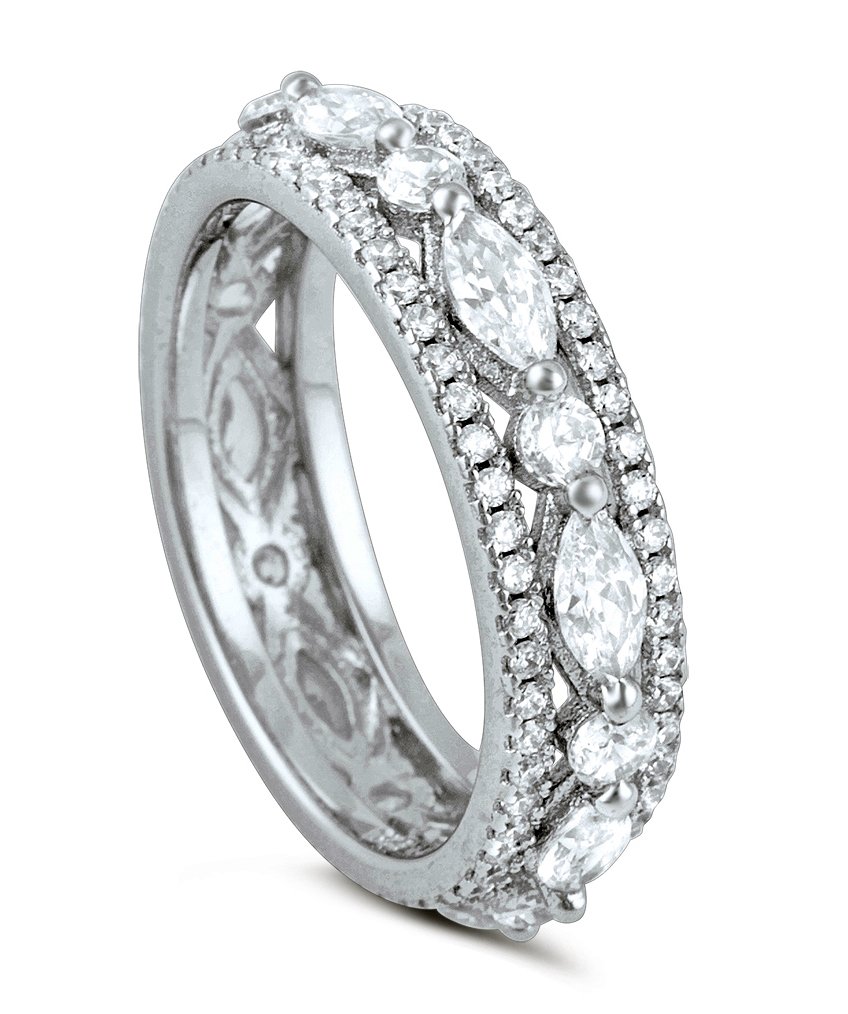 Heartbeat Sterling Silver Simulated Diamond Marquise and Round Eternity Ring (7)