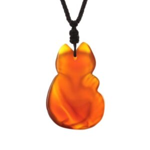 COOLSOME Women's Red Agate Fox Queen Pendant Necklace Grounding Stone Protection (Red Agate)