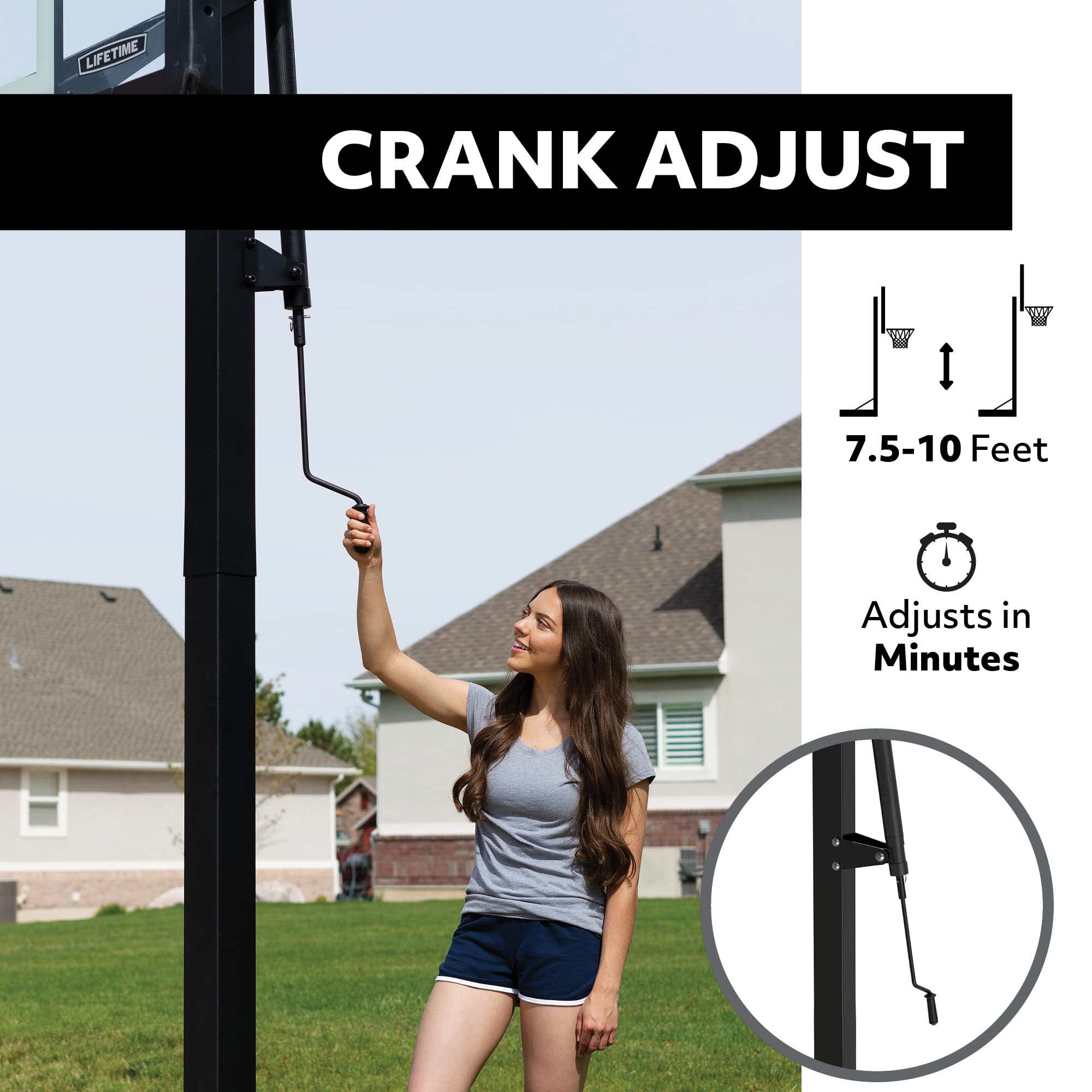 Lifetime Crank Adjust In Ground Tempered Glass Basketball Hoop, 54", Clear