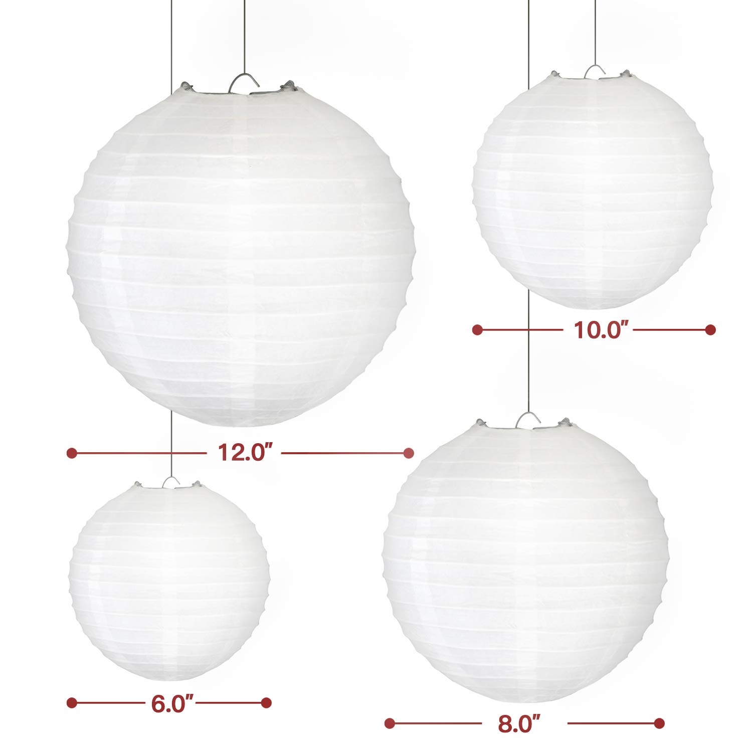 Novelty Place 8 inch White Paper Lanterns (Pack of 10) - Great Chinese/Japanese Home, Party & Wedding Decorations