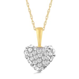 Jewelili Puffed Heart Necklace Pendant 10K Yellow Gold with White Round Cubic Zirconia 18 inch 14K Gold Filled Chain