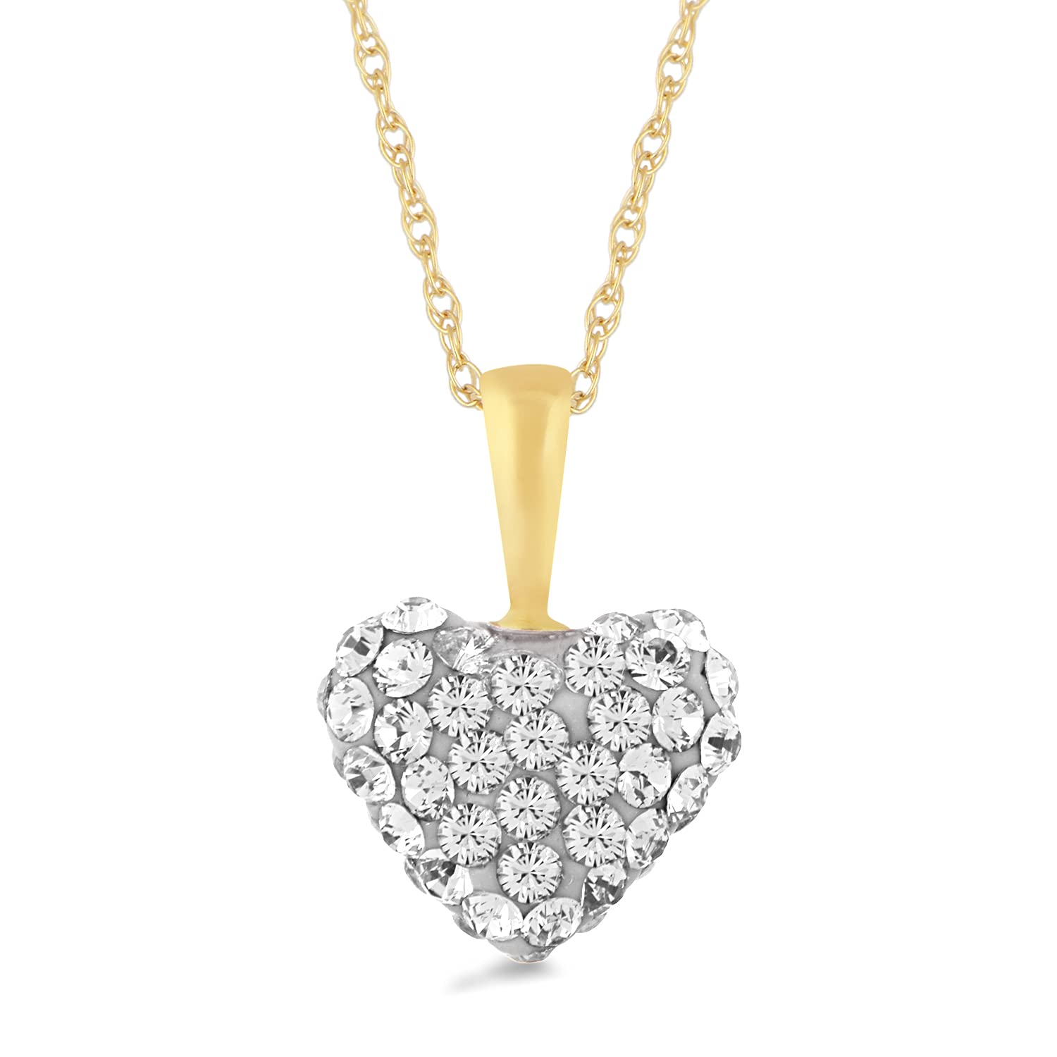 Jewelili Puffed Heart Necklace Pendant 10K Yellow Gold with White Round Cubic Zirconia 18 inch 14K Gold Filled Chain