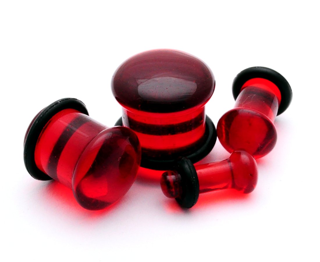 Mystic Metals Body Jewelry Red Single Flare Glass Plugs - 2g - 6mm - Sold As a Pair