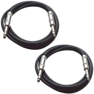 seismic audio speakers trs male ¼” to trs male ¼” patch cable, 2 foot balanced cord, pack of 2, black