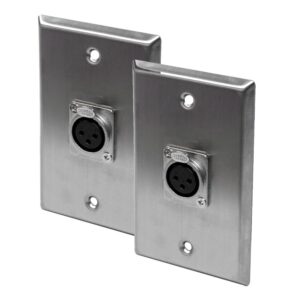 seismic audio speakers single xlr female connector gang, pair of stainless steel wall plates