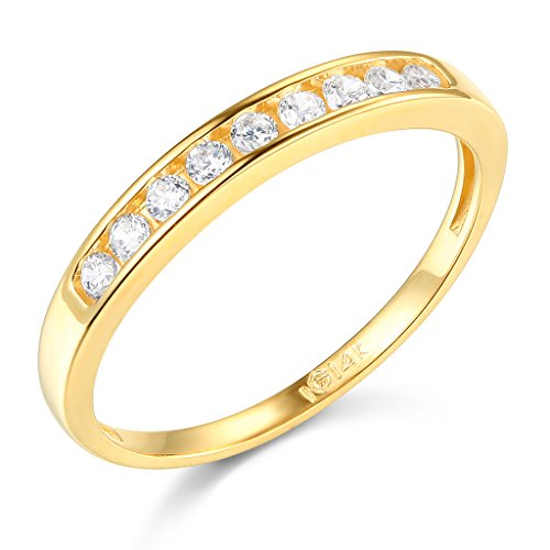 14k Yellow Gold Solid Wedding Engagement Ring and Wedding Band 2 Piece Set - Size 8