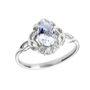 Birthstone Engagement Rings Aquamarine and Diamond 10k White Gold Trinity Knot Proposal Ring (Size 9)