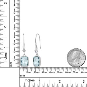 Gem Stone King 925 Sterling Silver Simulated Aquamarine Earrings | 4.60 Cttw | 13X9MM Cushion Checkerboard Cut | Drop Dangle Earrings for Women