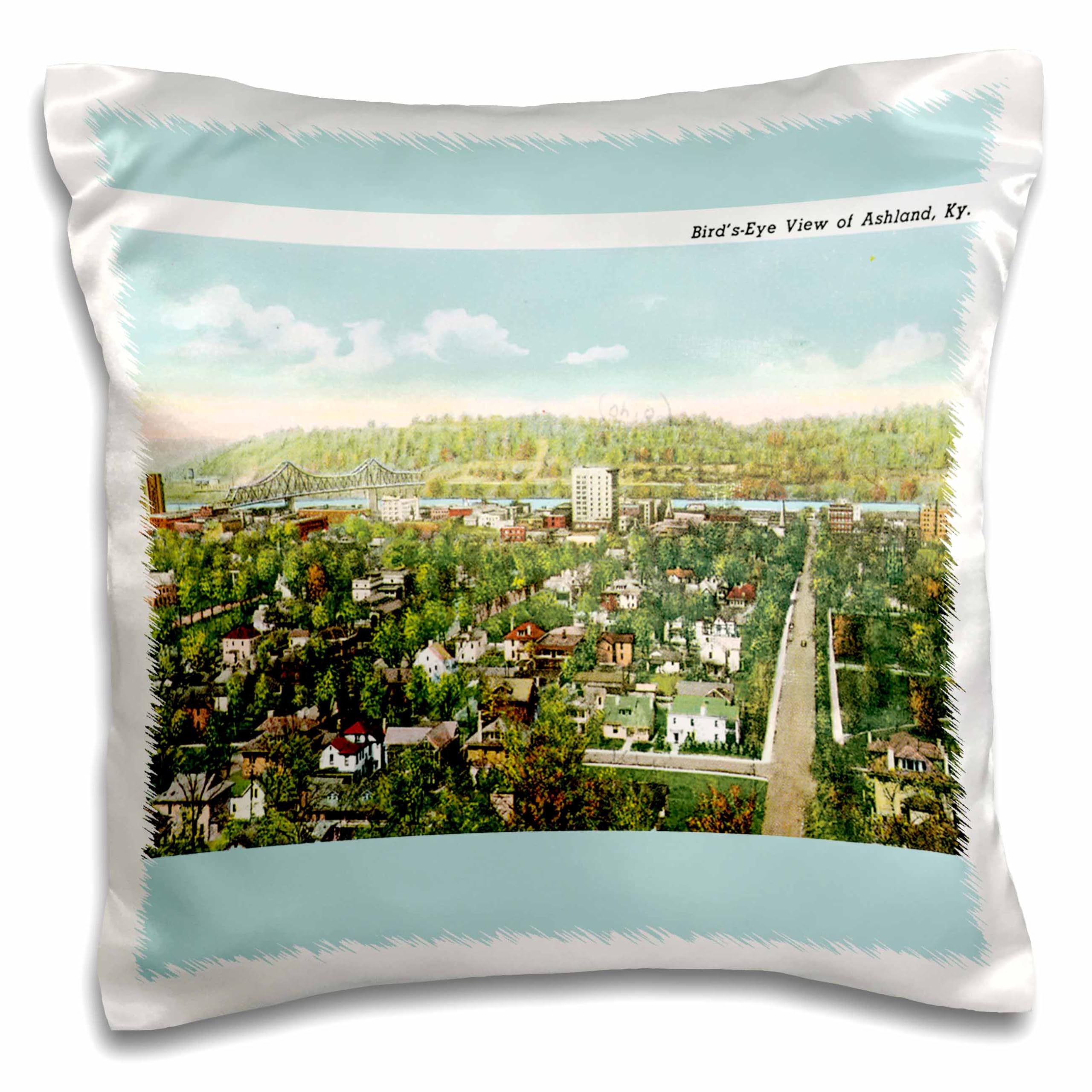 3D Rose Birds Eye View of Ashland Kentucky Vintage Postcard Design Pillowcase, 16" x 16"