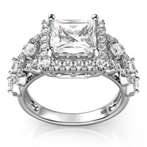 Metal Factory Sz 6 Sterling Silver 925 Princess Cut CZ Cubic Zirconia Halo Engagement Ring