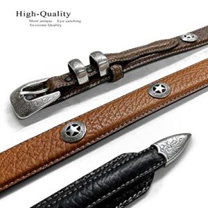 Silver Engraved Ranger Star Concho Genuine Leather Western Ranger Belt (Black, 36)