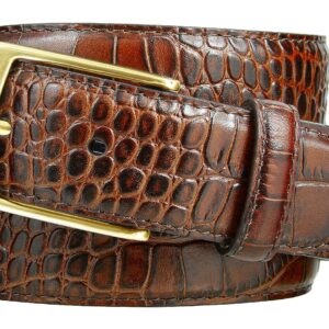 Joseph Gold Buckle Women's Designer Leather Dress Belt 1-3/8" Wide (Alligator Brown, 34)