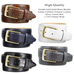 Joseph Gold Buckle Women's Designer Leather Dress Belt 1-3/8" Wide (Alligator Brown, 34)