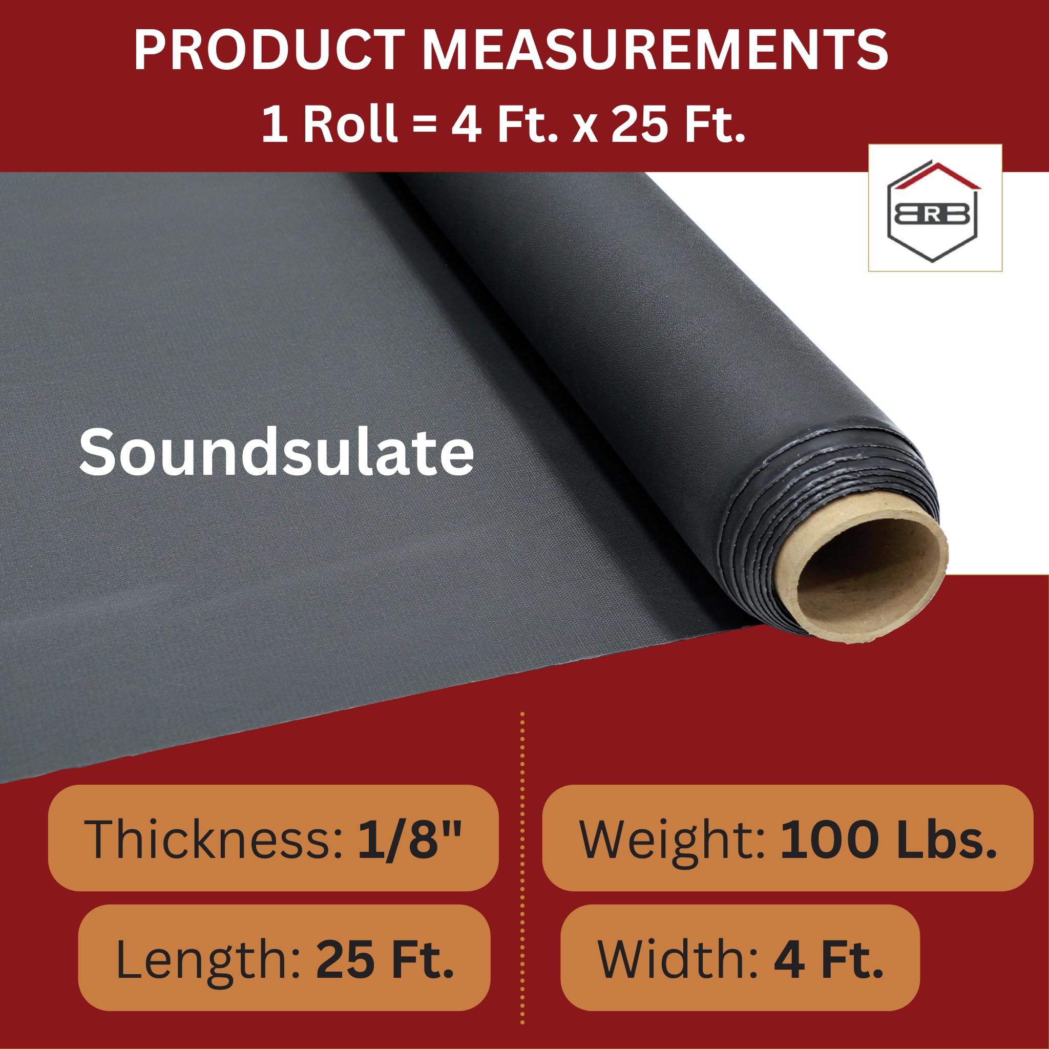 Soundsulate™ 1 lb Mass Loaded Vinyl MLV, Soundproofing Barrier 4' x 25 (100 sf) - Made in USA - Click for Options