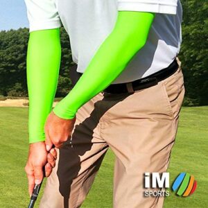 iM Sports LONG DRIVER Golf Sun Sleeves + Blocks 98% UV + Compression + Made in USA - White - Medium/Large - Pair