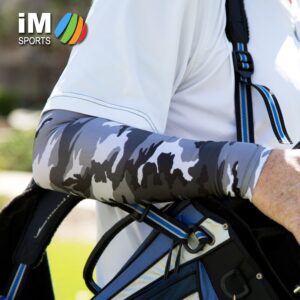 iM Sports LONG DRIVER Golf Sun Sleeves + Blocks 98% UV + Compression + Made in USA - White - Medium/Large - Pair