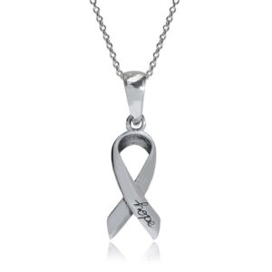 Silvershake Petite 925 Sterling Silver Hope Cancer Awareness Ribbon Pendant with 18 Inch Chain Necklace