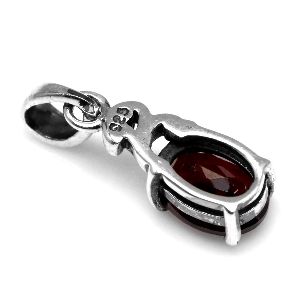 Silvershake Petite Natural Garnet 925 Sterling Silver Victorian Style Pendant with 18 Inch Chain Necklace