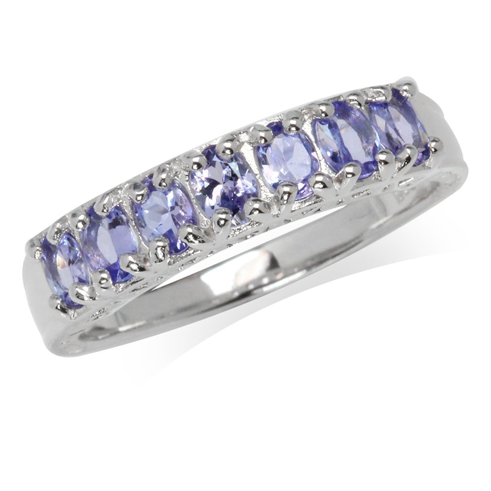 Silvershake 1.05ct. Genuine Tanzanite White Gold Plated 925 Sterling Silver Journey Ring Size 10