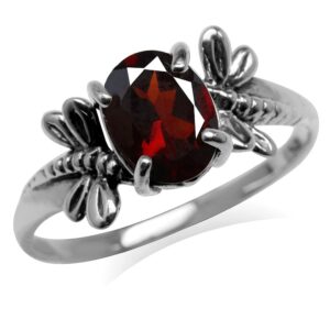 Silvershake 1.36ct. Natural Garnet 925 Sterling Silver Dragonfly Solitaire Ring Size 5