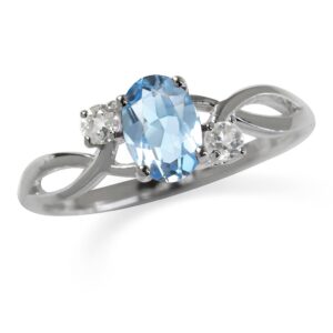 Silvershake Genuine Blue Topaz White Gold Plated 925 Sterling Silver Engagement Ring Size 8