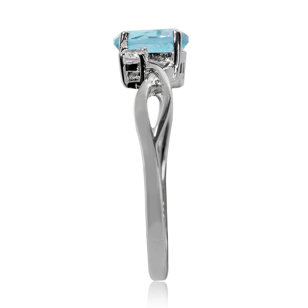 Silvershake Genuine Blue Topaz White Gold Plated 925 Sterling Silver Engagement Ring Size 8