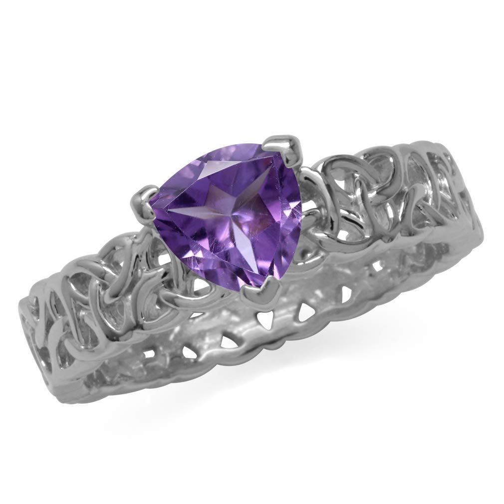 Silvershake Natural Trillion Shape Amethyst 925 Sterling Silver Triquetra Celtic Knot Eternity Ring Size 7