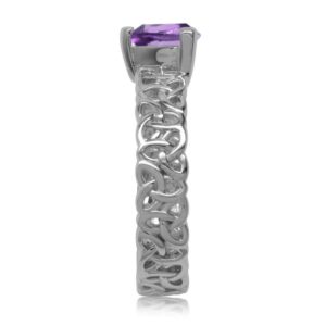 Silvershake Natural Trillion Shape Amethyst 925 Sterling Silver Triquetra Celtic Knot Eternity Ring Size 7