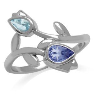 silvershake genuine tanzanite and blue topaz white gold plated 925 sterling silver tulip flower ring size 9