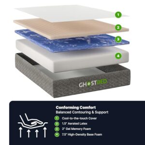 GhostBed Classic 11 Inch Cool Gel Memory Foam & Latex Mattress - Medium-Firm Feel, Made in The USA, Queen