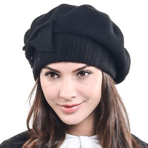 F&N STORY Lady French Beret Wool Beret Chic Beanie Winter Hat Jf-br034 (HY022-Black)