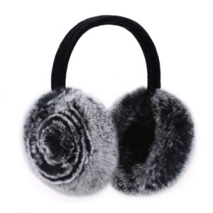 Rabbit Hair Winter Earmuff for Women, Soft and Warm (Black)