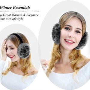 Rabbit Hair Winter Earmuff for Women, Soft and Warm (Black)