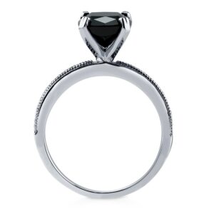 BERRICLE Sterling Silver Solitaire 3 Carat Black Cushion Cut Cubic Zirconia CZ Fashion Ring for Women, Rhodium Plated Size 7