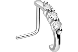 piercingline 20g surgical steel 316l nostril piercing jewelry | 3 big crystals | nose stud l-shaped