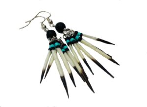 clustered black and turquoise quill earrings native