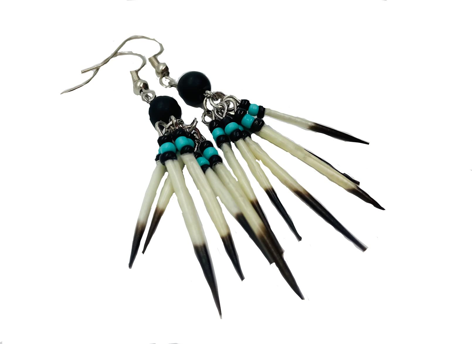 Clustered Black and Turquoise Quill Earrings Native