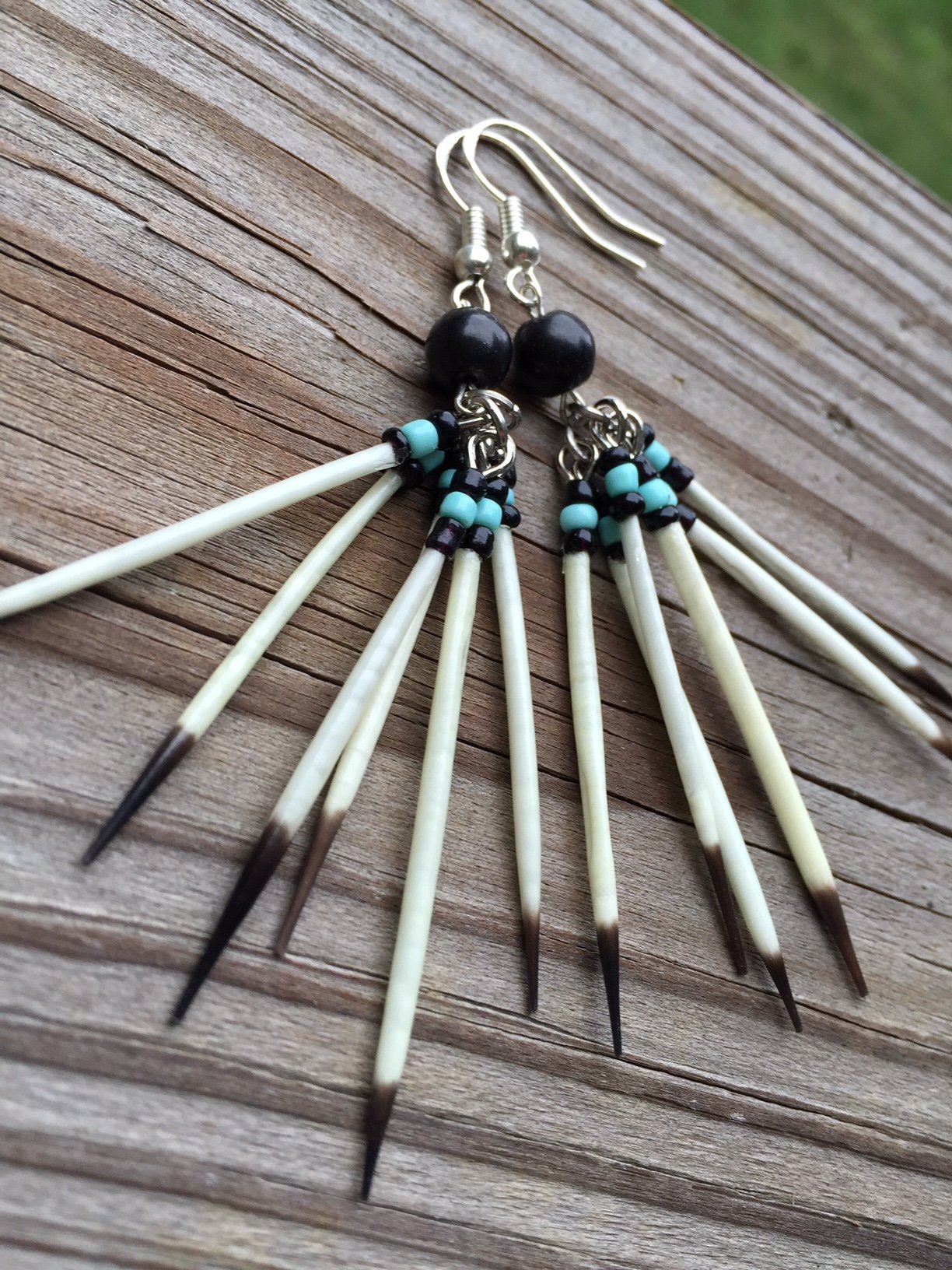 Clustered Black and Turquoise Quill Earrings Native