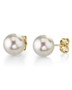 the pearl source 14k gold 8.5-9mm hanadama quality round white akoya cultured pearl pearl stud earrings for women