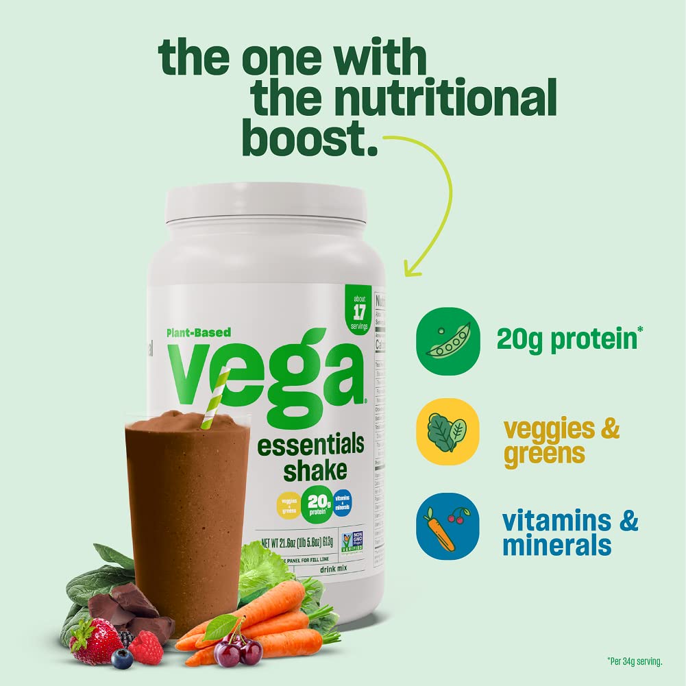 Vega Essentials Plant Based Protein Powder, Chocolate - Vegan, Superfood, Vitamins, Antioxidants, Keto, Low Carb, Dairy Free, Gluten Free, Pea Protein for Women & Men, 1.4 lbs (Packaging May Vary)