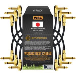 worlds best cables 6 units - 6 inch -pedal, effects, patch, instrument cable custom made made using mogami 2319 wire and eminence gold plated ¼ inch (6.35mm) r/a pancake type connectors