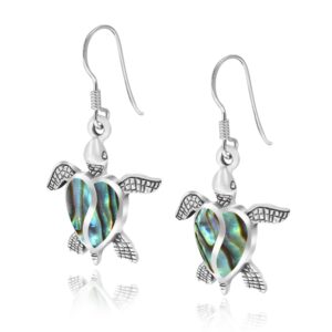 AeraVida Love Life Sea Ocean Turtle Heart Abalone Shell Sterling Silver Dangle Earrings