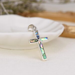 AeraVida Iridescent Cross of Faith Abalone Shell .925 Sterling Silver Necklace, 18 inch