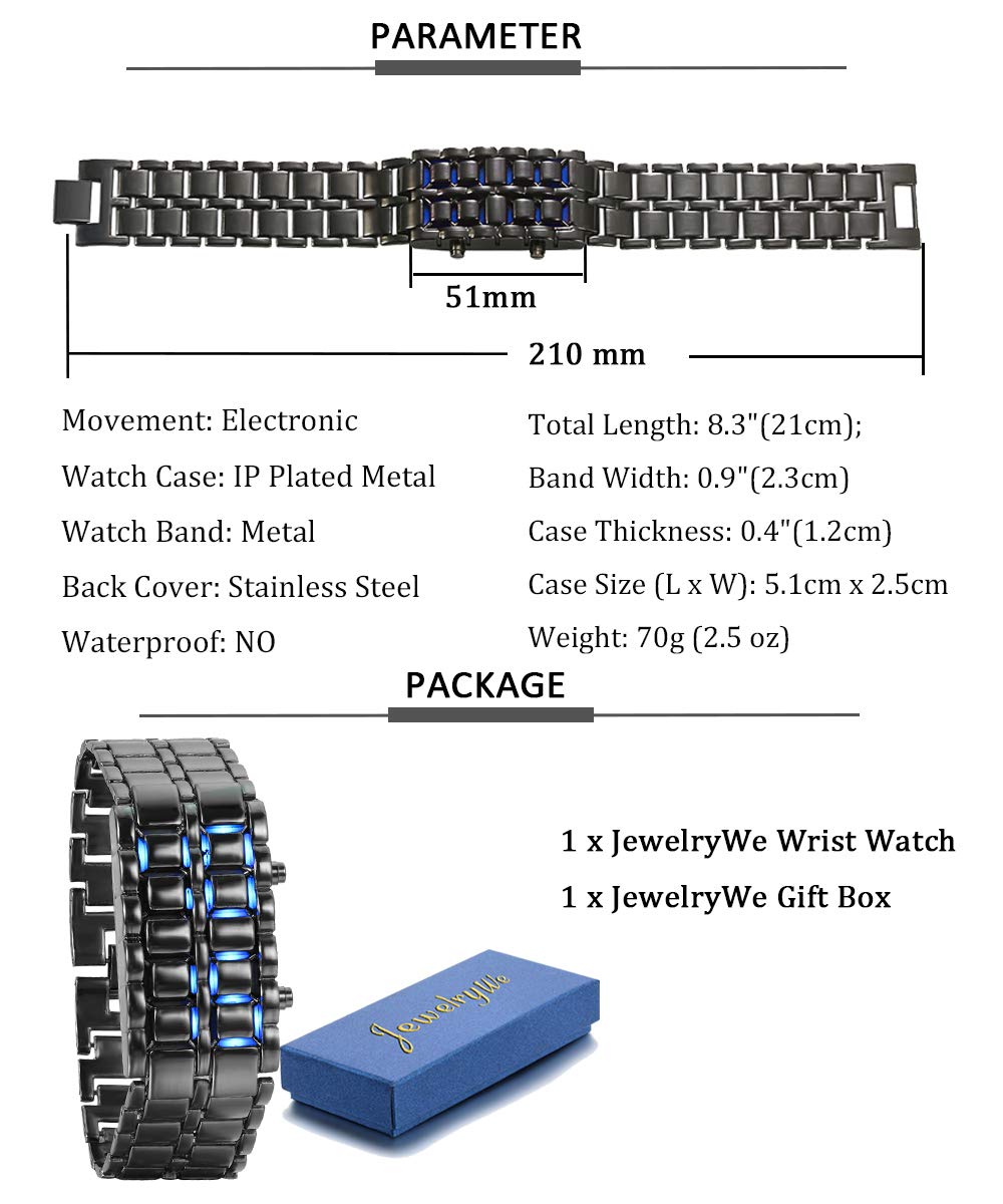 JewelryWe LED Lava Watch for Men Women Square Digital Faceless Metal Wristwatches, for Mother’s Day