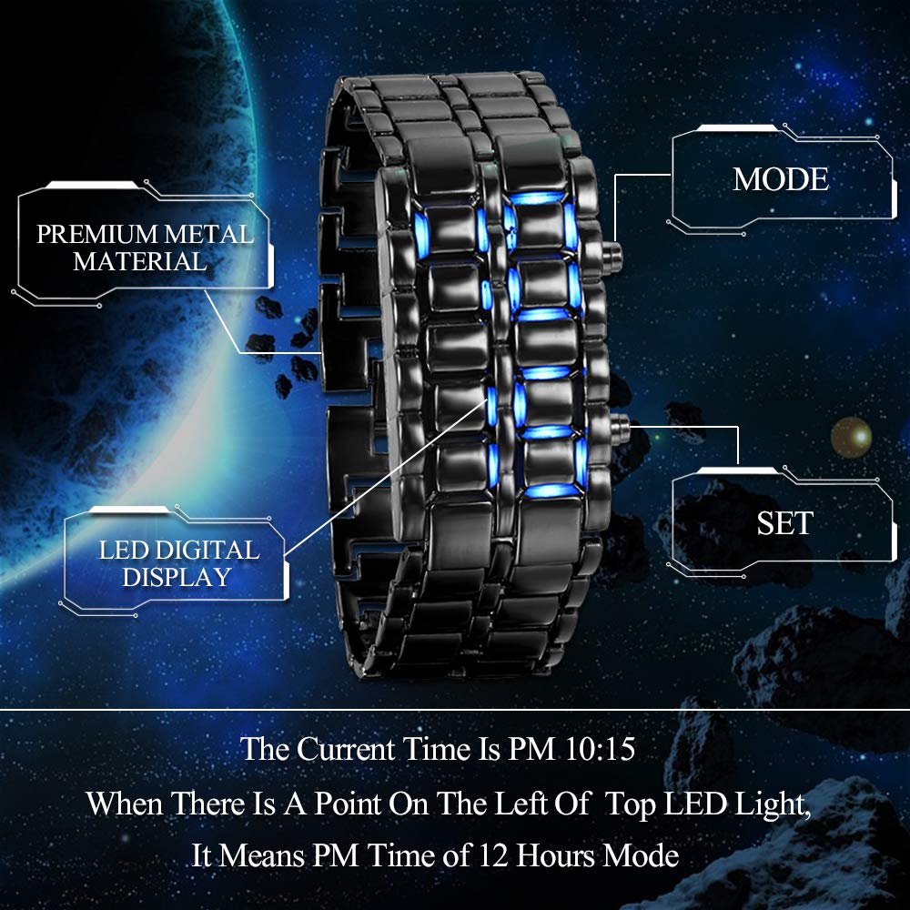 JewelryWe LED Lava Watch for Men Women Square Digital Faceless Metal Wristwatches, for Mother’s Day