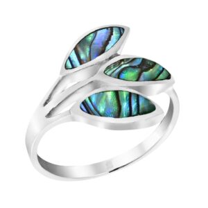 aeravida tropical rainbow abalone shell leaf wrap .925 sterling silver ring (7)